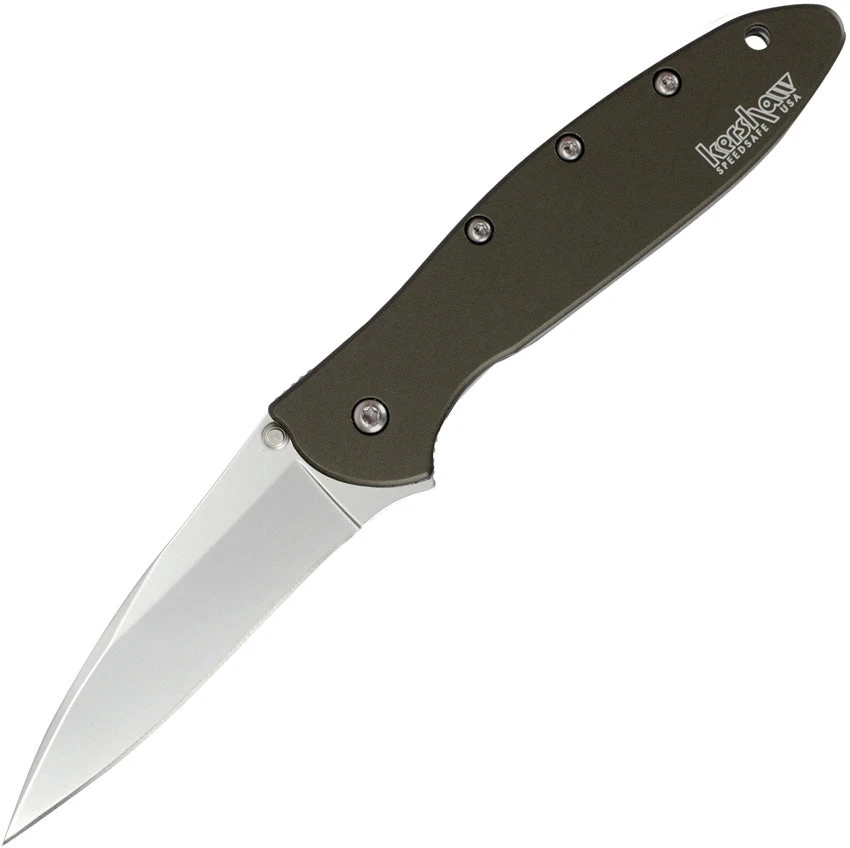 KERSHAW 1660OL LEEK OD STAINLESS HANDLE KEN ONION ASSISTED USA FOLDING KNIFE. 3 KERSHAW 1660OL LEEK OD STAINLESS HANDLE KEN ONION ASSISTED USA FOLDING KNIFE.