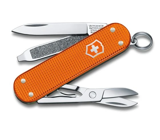 SWISS ARMY 0.6221.L21 LIMITED EDITION 2021 CLASSIS ALOX TIGER ORANGE FOLDING KNIFE. 3 SWISS ARMY 0.6221.L21 LIMITED EDITION 2021 CLASSIS ALOX TIGER ORANGE FOLDING KNIFE.