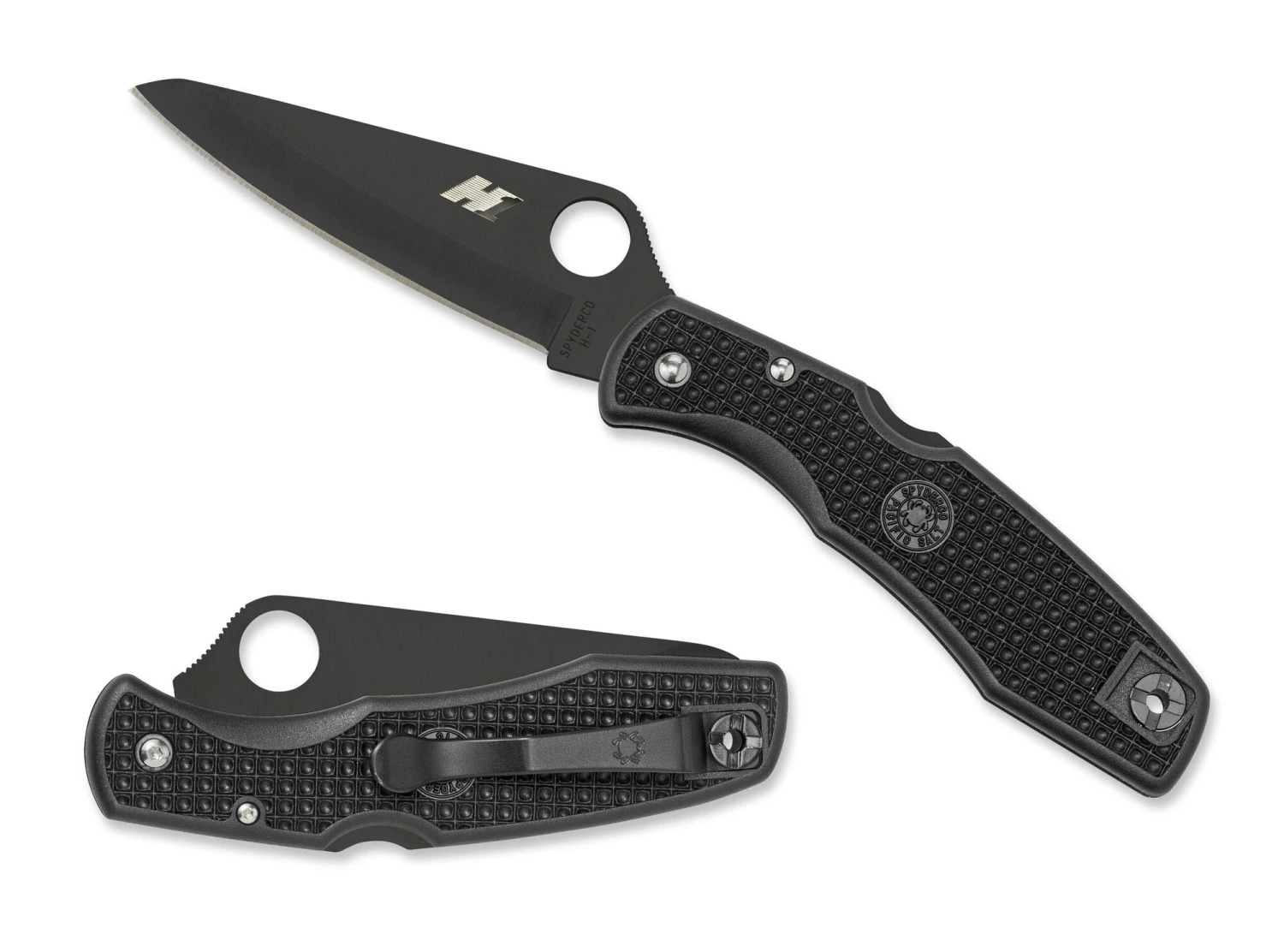 SPYDERCO C91PBBK2 PACIFIC SALT 2 PLAIN BLACK BLADE H-1 STEEL FOLDING KNIFE. 3 SPYDERCO C91PBBK2 PACIFIC SALT 2 PLAIN BLACK BLADE H-1 STEEL FOLDING KNIFE.