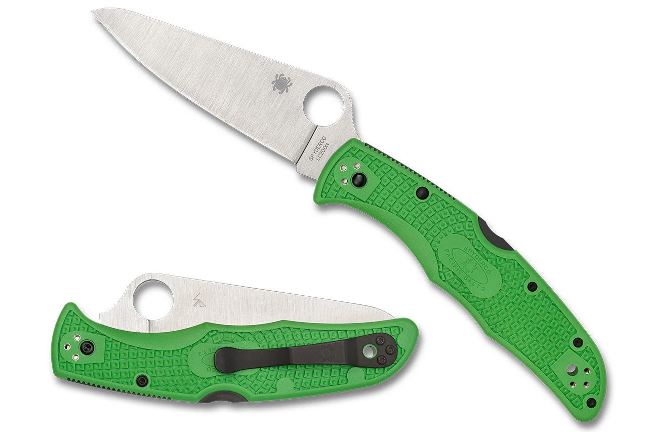 SPYDERCO C91FPGR2 PACIFIC SALT 2 PLAIN EDGE GREEN LC200N STEEL FOLDING KNIFE. 3 SPYDERCO C91FPGR2 PACIFIC SALT 2 PLAIN EDGE GREEN LC200N STEEL FOLDING KNIFE.