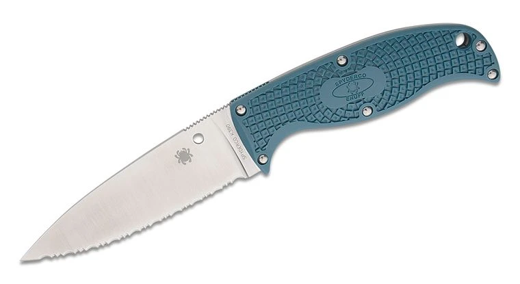 SPYDERCO FB31SBL2K390 ENUFF 2 BLUE K390 STEEL LEAF SHAPED SERRATED FIXED BLADE KNIFE WITH SHEATH. 3 SPYDERCO FB31SBL2K390 ENUFF 2 BLUE K390 STEEL LEAF SHAPED SERRATED FIXED BLADE KNIFE WITH SHEATH.