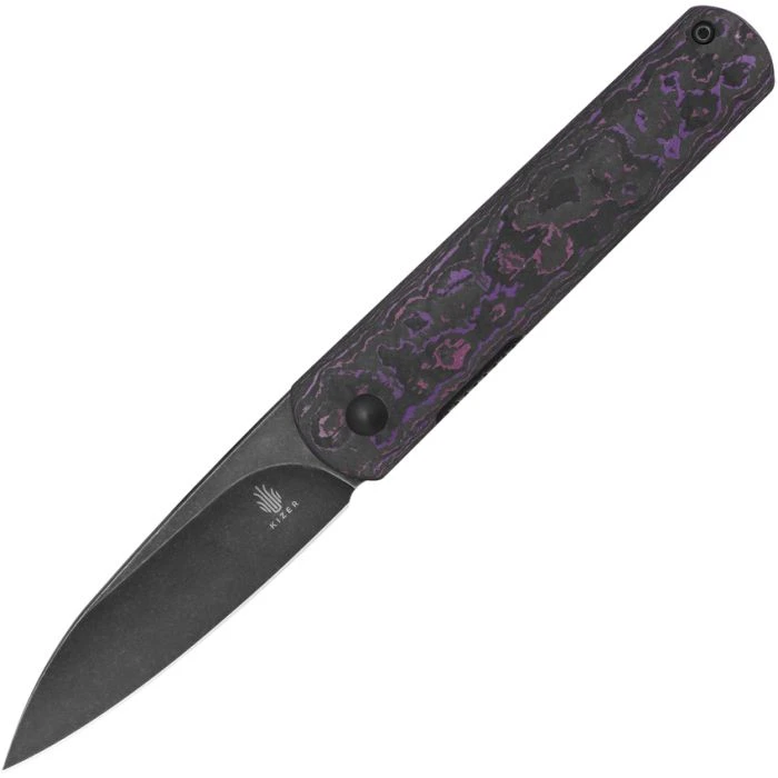 KIZER KI4499A2 FIEST XL LINERLOCK CPM-S20V STEEL PURPLE HAZE CF FOLDING KNIFE. 3 KIZER KI4499A2 FIEST XL LINERLOCK CPM-S20V STEEL PURPLE HAZE CF FOLDING KNIFE.