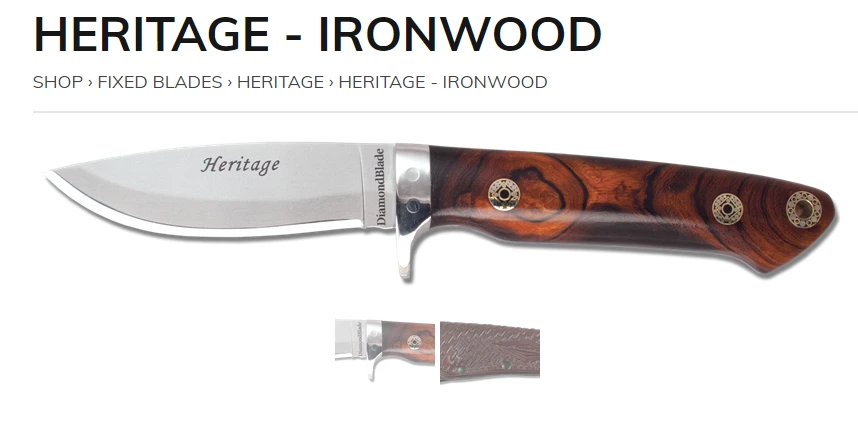 DIAMONDBLADE KNIVES 00804FG HERITAGE IRONWOOD FIXED BLADE KNIFE WITH SHEATH 3 DIAMONDBLADE KNIVES 00804FG HERITAGE IRONWOOD FIXED BLADE KNIFE WITH SHEATH