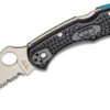 SPYDERCO C11FPSBKBL DELICA BLACK FRN VG10 THIN BLUE LINE COMBO FOLDING KNIFE.