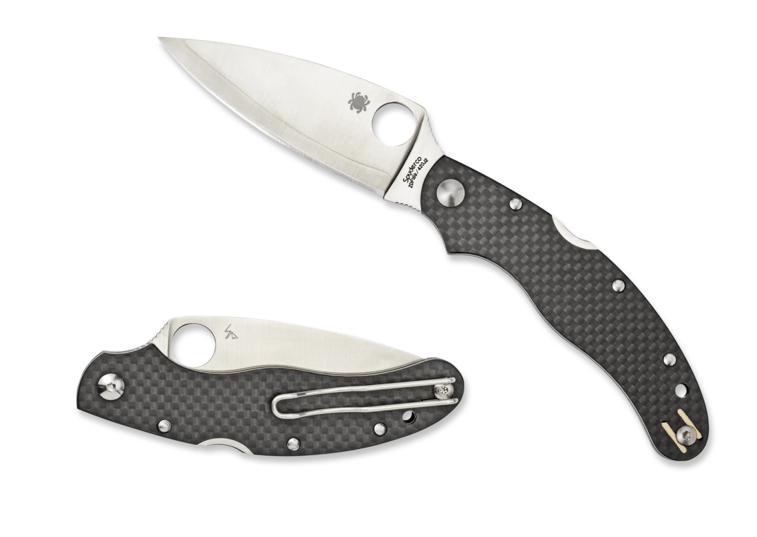 SPYDERCO C144CFPE CALY 3.5 CARBON FIBER ZDP189 LAMINATE FOLDING KNIFE. 3 SPYDERCO C144CFPE CALY 3.5 CARBON FIBER ZDP189 LAMINATE FOLDING KNIFE.