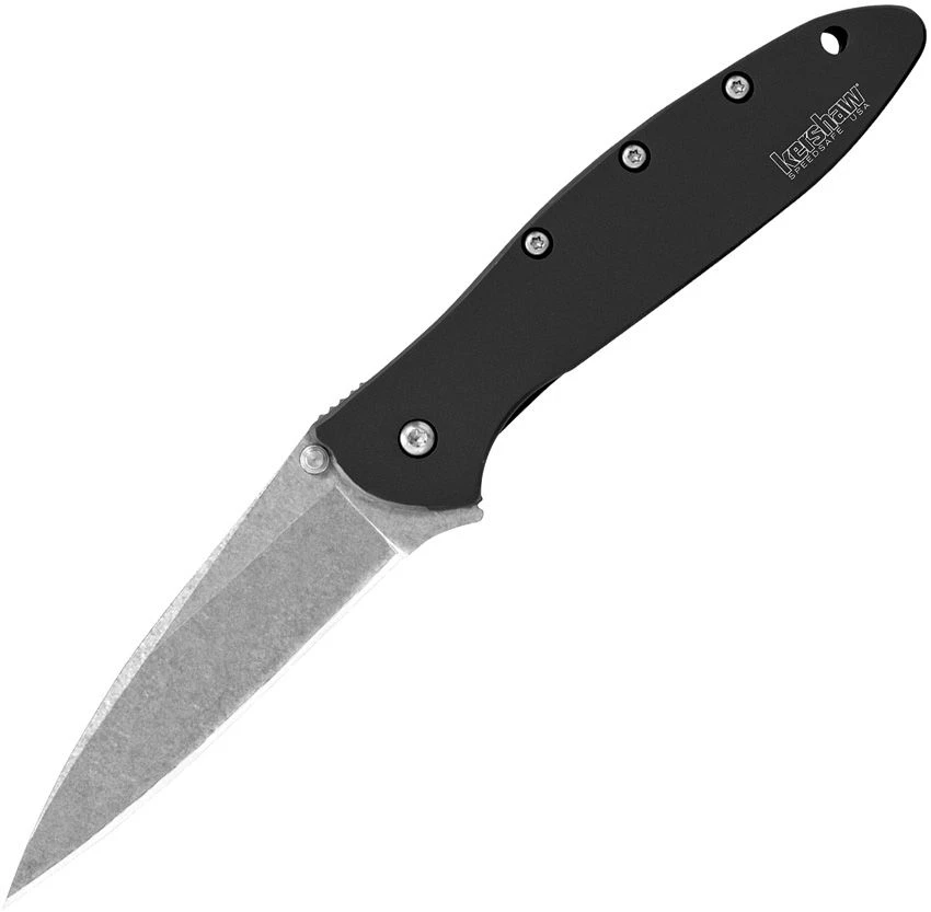 KERSHAW 1660SWBLK LEEK STONE WASH BLACK HANDLE ASSISTED FOLDING KNIFE. 3 KERSHAW 1660SWBLK LEEK STONE WASH BLACK HANDLE ASSISTED FOLDING KNIFE.