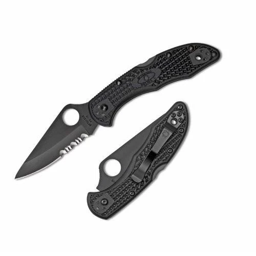 Spyderco C11psbbk Delica Black Combo Folding Knife 3 Spyderco C11psbbk Delica Black Combo Folding Knife