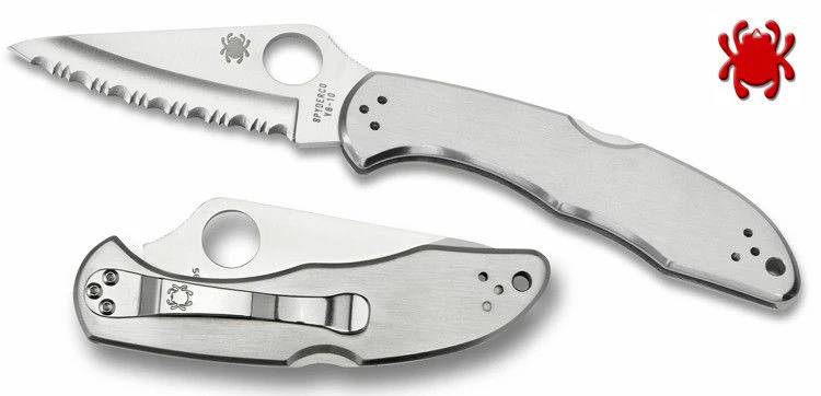 Spyderco C11s Delica Stainless Serrated Edge Vg10 Steel Folding Knife. 3 Spyderco C11s Delica Stainless Serrated Edge Vg10 Steel Folding Knife.