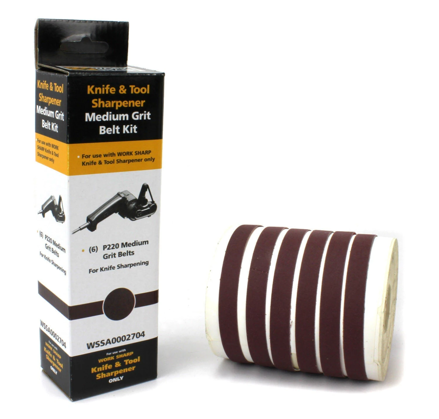 WORK SHARP WSSA0002704 09DX012 P220 ABRASIVE BELT KIT FOR WORK SHARP SHARPENER. 3 WORK SHARP WSSA0002704 09DX012 P220 ABRASIVE BELT KIT FOR WORK SHARP SHARPENER.