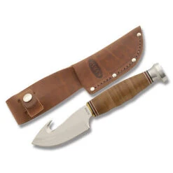 KABAR 1234 LEATHER HANDLE GAME HOOK FIXED BLADE KNIFE W/SHEATH